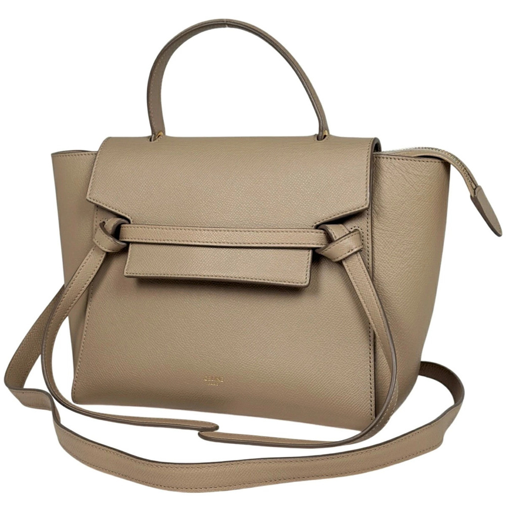 Celine Belt Bag Shoulder Handbag Leather Beige